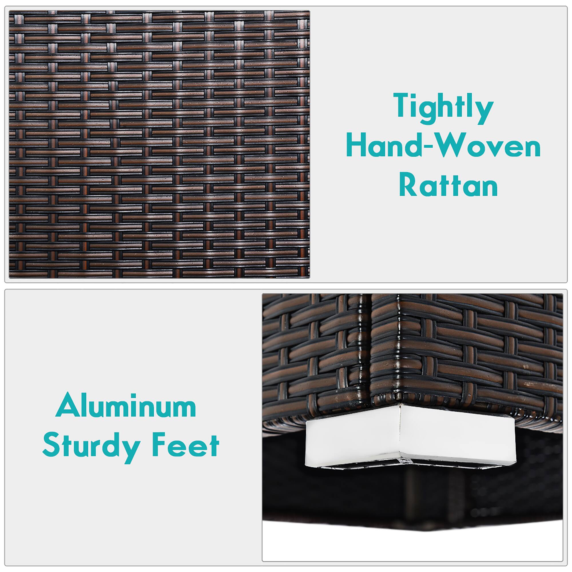 Tightly Hand-Woven Rattan  
Aluminum Sturdy Feet