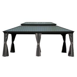 Mondawe - 12' X 20' Hardtop Gazebo with Galvanized Steel Roof and Netting - Gray