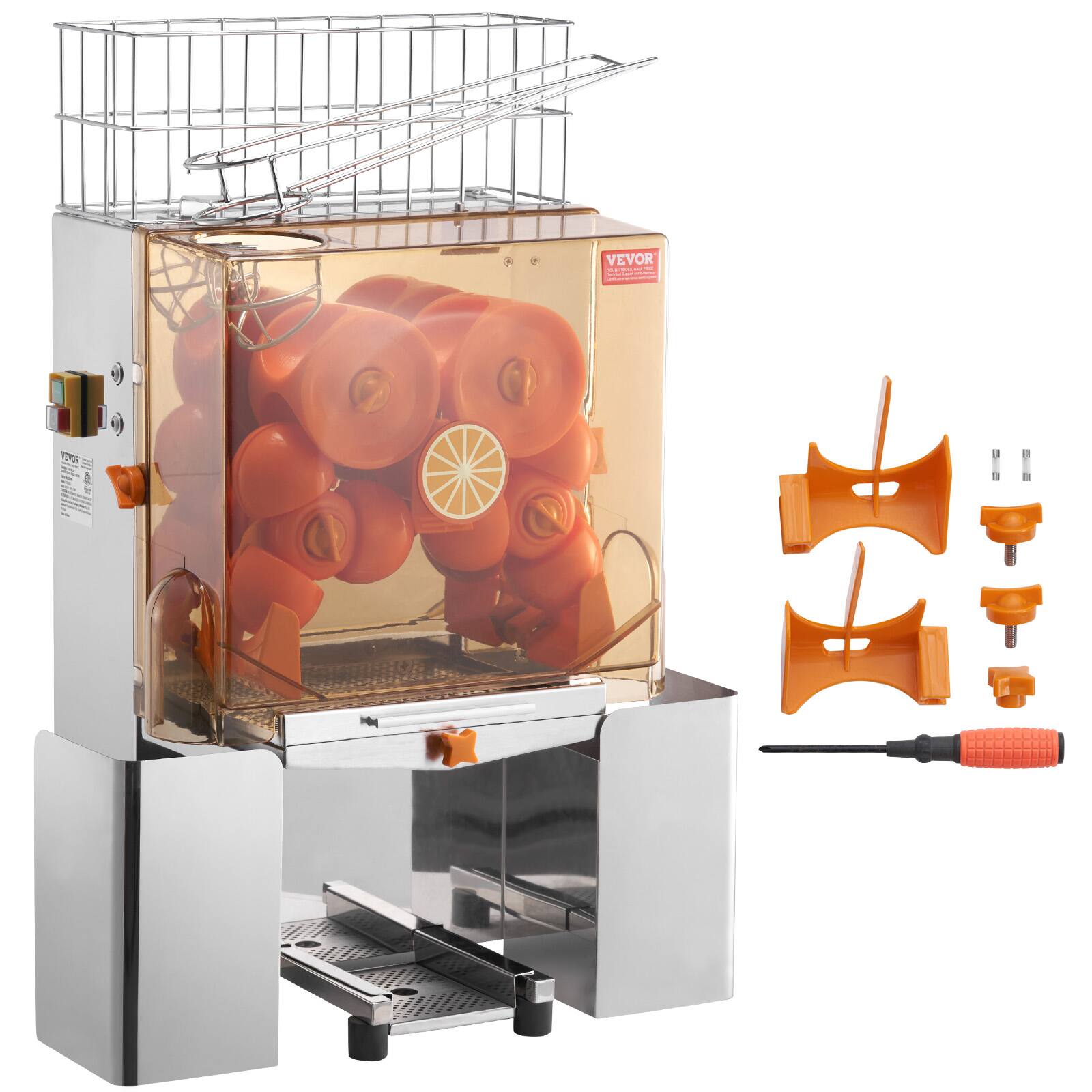 Alt View 5. VEVOR - Commercial Orange Juicer Machine,120W Automatic Juice Extractor,Stainless Steel Orange Squeezer for 20 Oranges/Minute - Orange + stainless steel.
