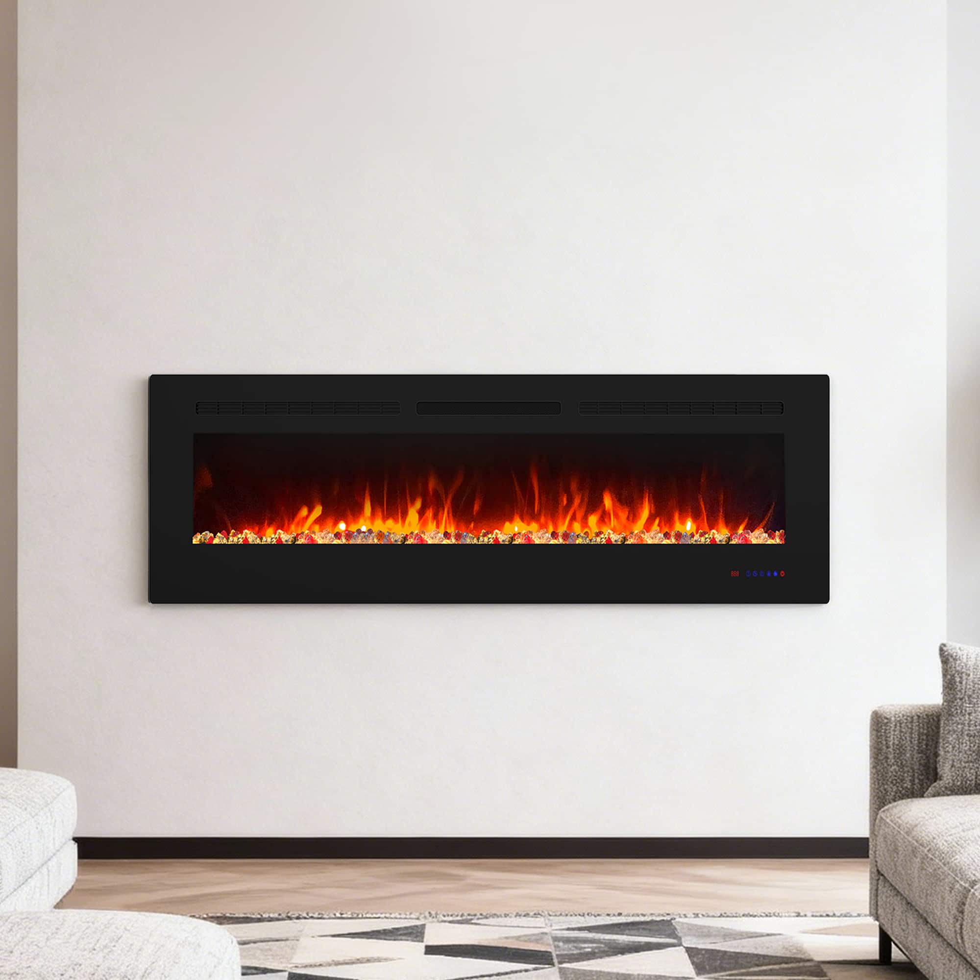 Front. Ihomeadore - 60" Electric Wall-Mounted Recessed Fireplace Insert with Remote, Adjustable Flame Color and Speed - Black.