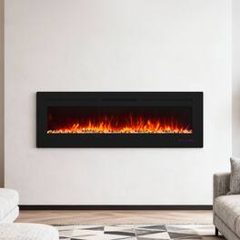 Ihomeadore - 60" Electric Wall-Mounted Recessed Fireplace Insert with Remote, Adjustable Flame Color & Speed - Black