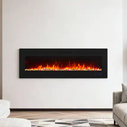 Front. Ihomeadore - 60" Electric Wall-Mounted Recessed Fireplace Insert with Remote, Adjustable Flame Color and Speed - Black.