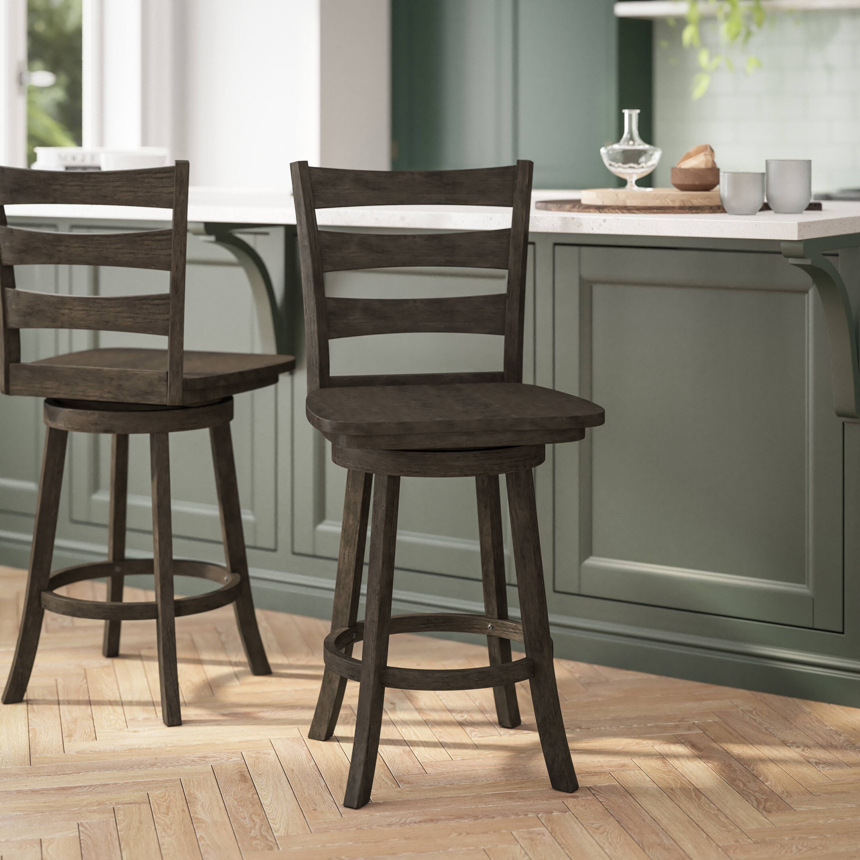 Alt View 2. Flash Furniture - Liesel Commercial Grade Wooden Classic Ladderback Swivel Counter Height Barstool with Solid Wood Seat, Gray Wash Walnut - Gray.