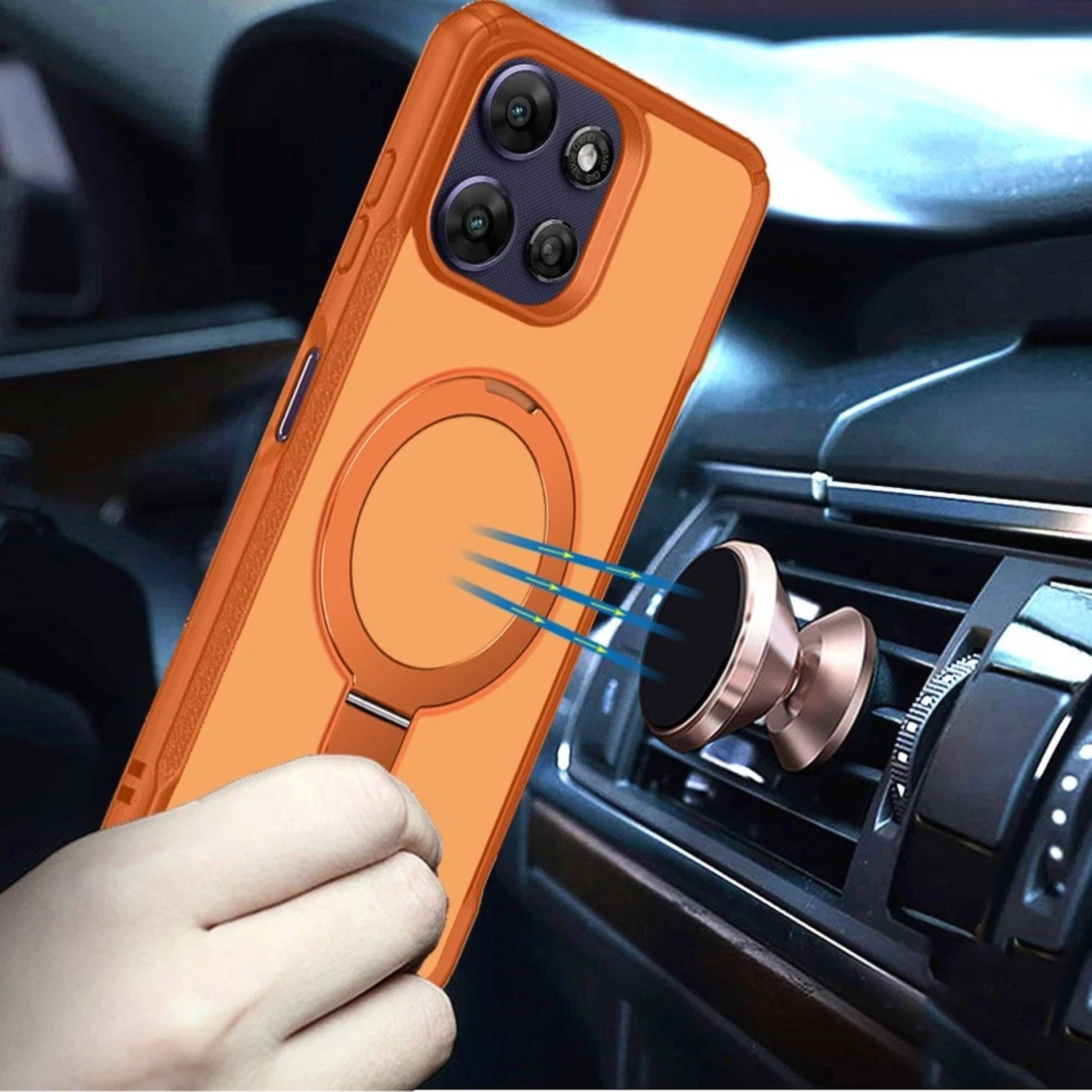 Left. Kitcheniva - Magnetic Circle Stand Matte Cover Phone Case With Tempered Glass For For Moto G Power 2025/2026 - Orange.