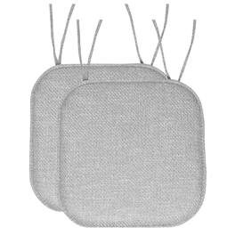 Sweet Home Collection - Herringbone Stitch Memory Foam Non-Slip 16" x 16" Chair Cushion Pad with Ties, 2-Pack - Gray