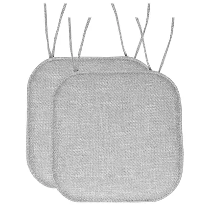 Front. Sweet Home Collection - Herringbone Stitch Memory Foam Non-Slip 16" x 16" Chair Cushion Pad with Ties, 2-Pack - Gray.