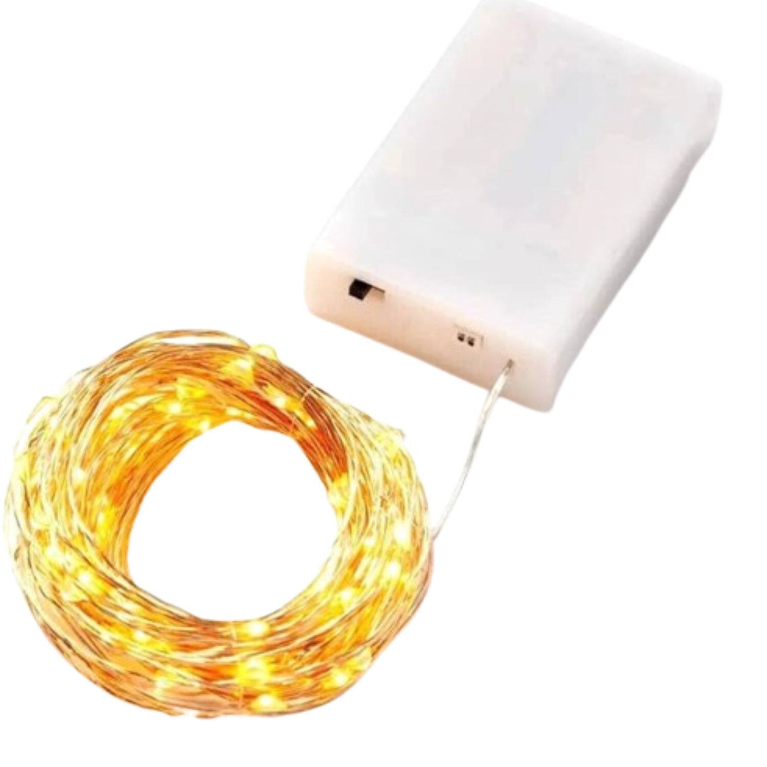 Front. Stock Preferred - Battery Operated 25-Count LED Fairy String Lights - Metallic Silver Wire / Warm White LEDs.