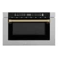 ZLINE - Autograph 24 in. Microwave Drawer with Traditional Handle in Satin Steel and Bronze Accents - Stainless Steel and Champagne Bronze Accents