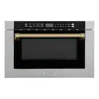 ZLINE - Autograph 24 in. Microwave Drawer with Traditional Handle in Satin Steel and Bronze Accents - Stainless Steel and Champagne Bronze Accents - Front_Zoom
