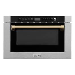 ZLINE - Autograph 24 in. Microwave Drawer with Traditional Handle in Satin Steel and Bronze Accents - Stainless Steel and Champagne Bronze Accents