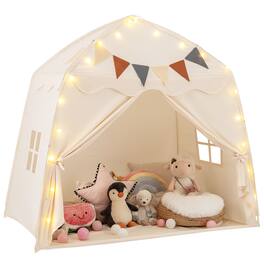 Gymax - Kids Play Tent w/Flags & Globe String Lights for 3-12 Years Old Indoor Outdoor - Beige