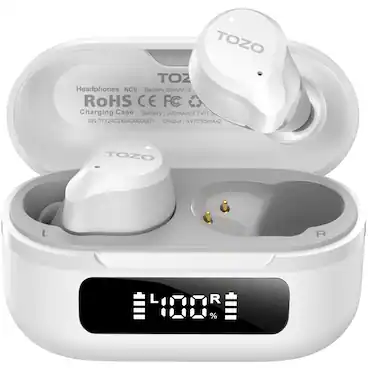 TOZO Headphones NC9
Battery: 55mAh/3.7V/1.8
RoHS CE FC
Charging Case
Battery: 500mAh/3.7V/1.8
SN: 11124CDB4G000001
Output 5V: 55mA-2
TOZO
L 100%
R 100%