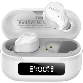 TOZO - NC9 Wireless Earbuds, Hybrid ANC 45dB, 6-Mic ENC Calls, 59H Playtime, 10mm OrigX 2.0 Drivers, IPX8, Bluetooth 5.3 - White