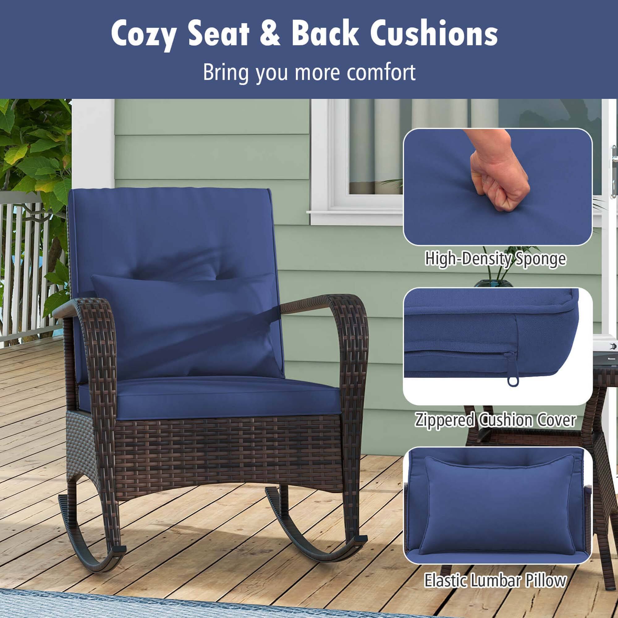 Cozy Seat & Back Cushions  
Bring you more comfort  
High-Density Sponge  
3 Zippered Cushion Cover  
Elastic Lumbar Pillow
