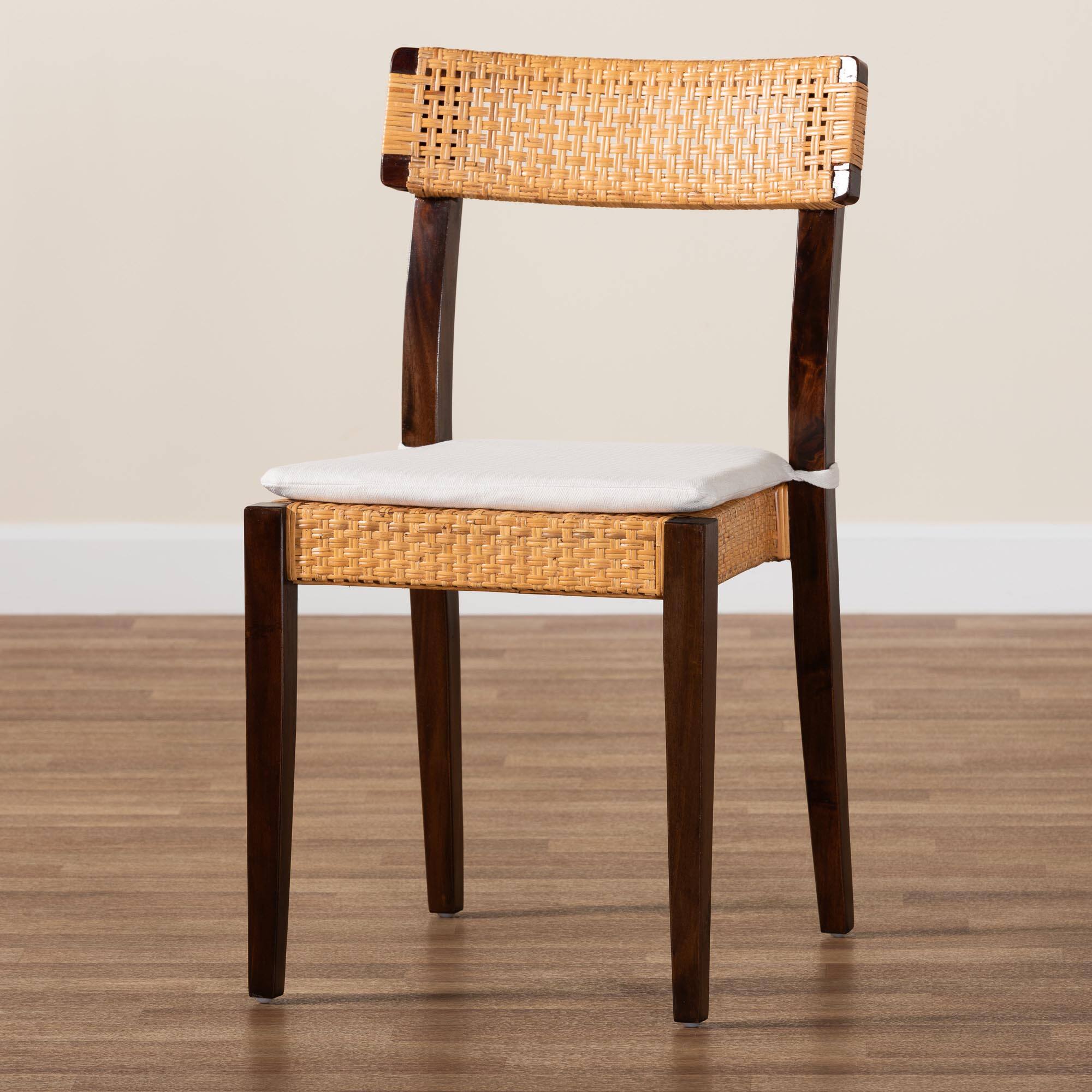 Alt View 5. bali & pari - Zaila Bohemian Rattan and Wood Dining Chair - Honey/White/Dark Brown.