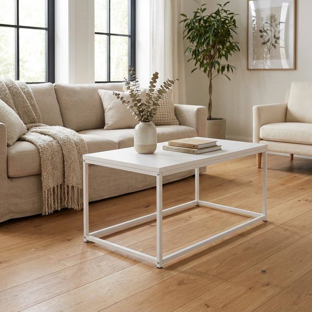 Left. BisonOffice - White Coffee Table With Sleek Modern Design For Living Room - Solid White/White.