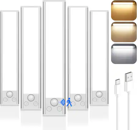 Front. Nordic Hygge - 5-Pack Under Cabinet Lighting, 68LED 2000mAh Rechargeable Battery Operated Motion Sensor Light Indoor - White.
