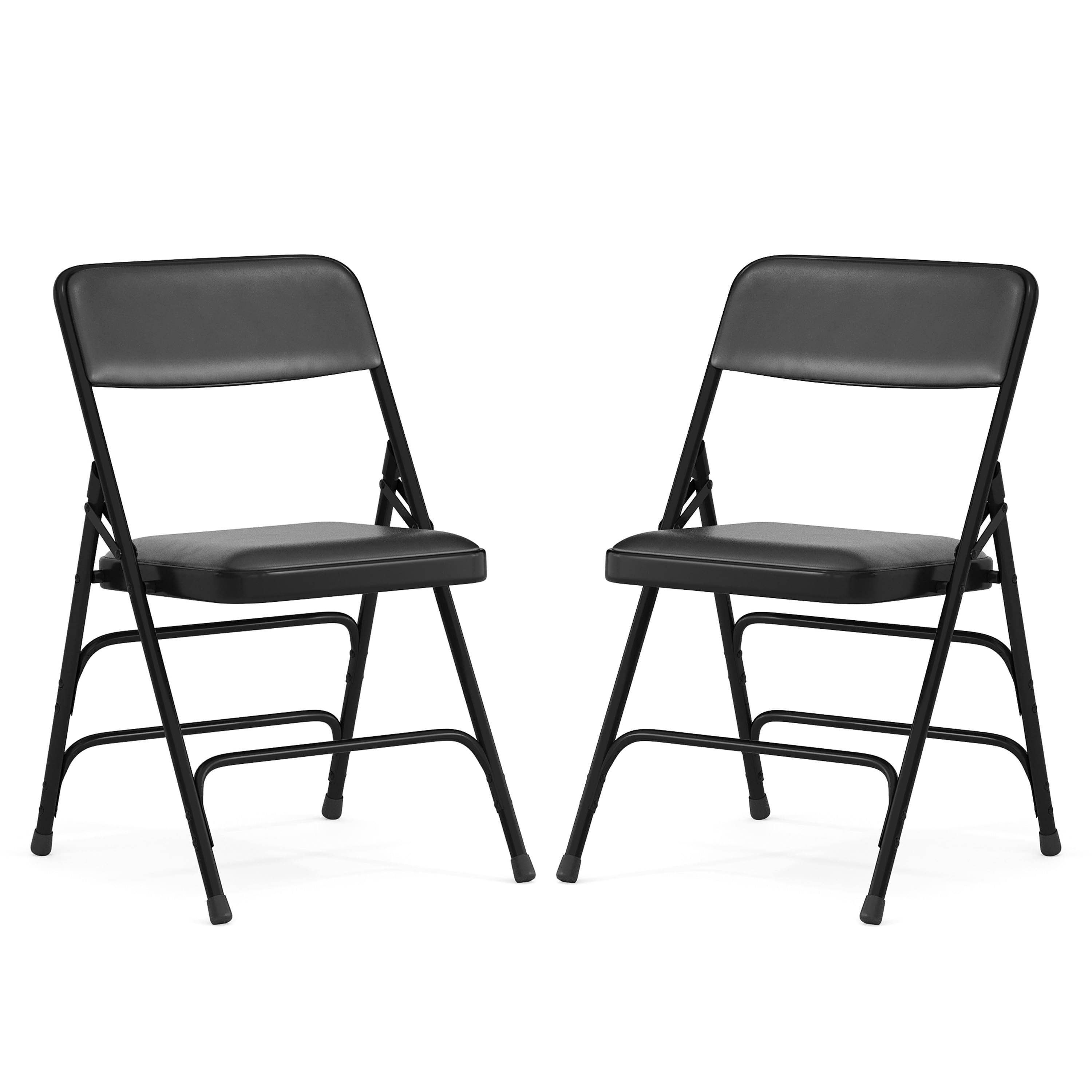 Emma + Oliver - 2 Pack Home & Office Portable Party Events Padded Metal Folding Chair - Black Vinyl/Black Frame