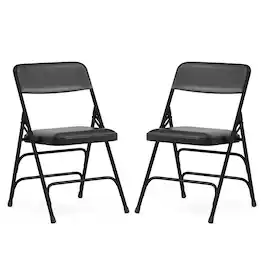 Emma + Oliver - 2 Pack Home & Office Portable Party Events Padded Metal Folding Chair - Black Vinyl/Black Frame