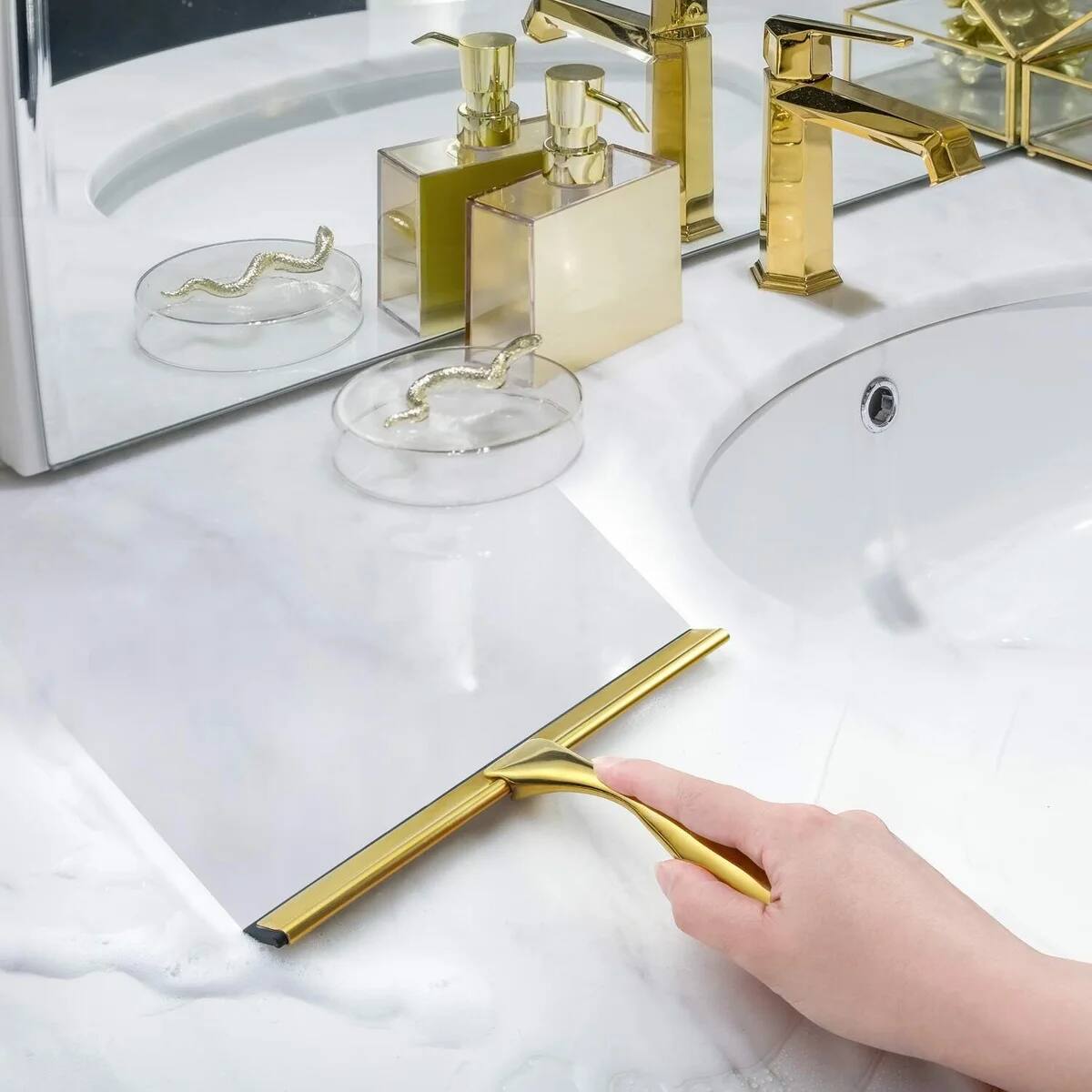 Alt View 1. J&V TEXTILES - 10 Inch Shower Squeegee with 3M Hanger - GOLD.