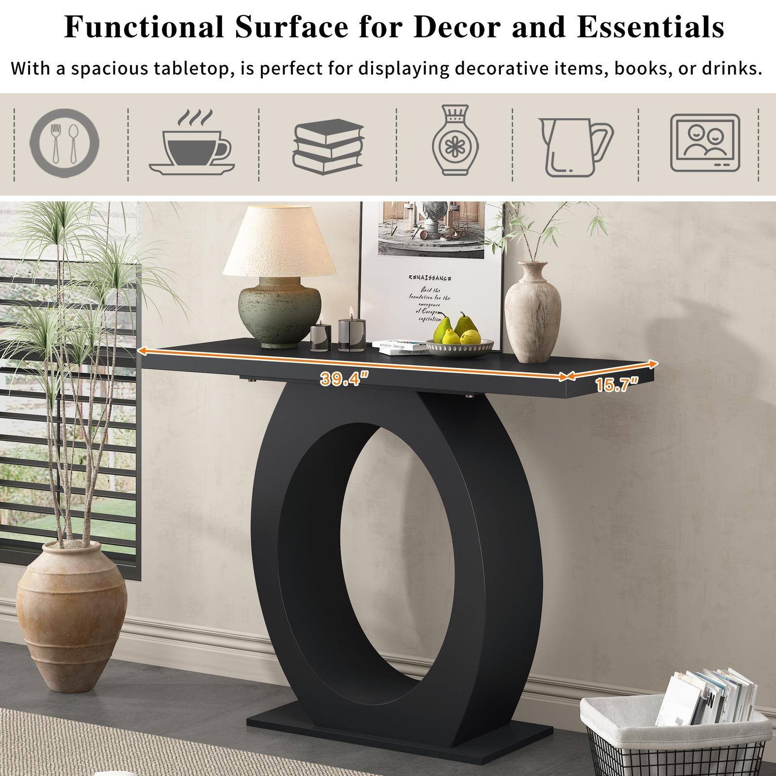 Functional Surface for Decor and Essentials

With a spacious tabletop, is perfect for displaying decorative items, books, or drinks.

39.4" x 15.7"