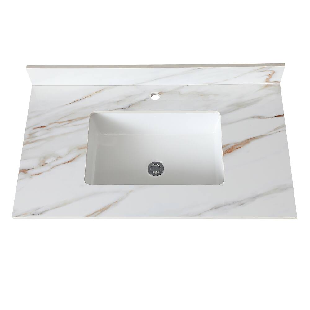 Angle. Loheer - Loheer 37 inch marble vanity top Carrara white with veins - White.