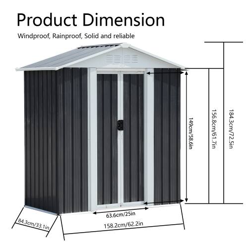 Anysun 5x3 Feet Dark Grey Outdoor Storage Shed with Aluminum Alloy