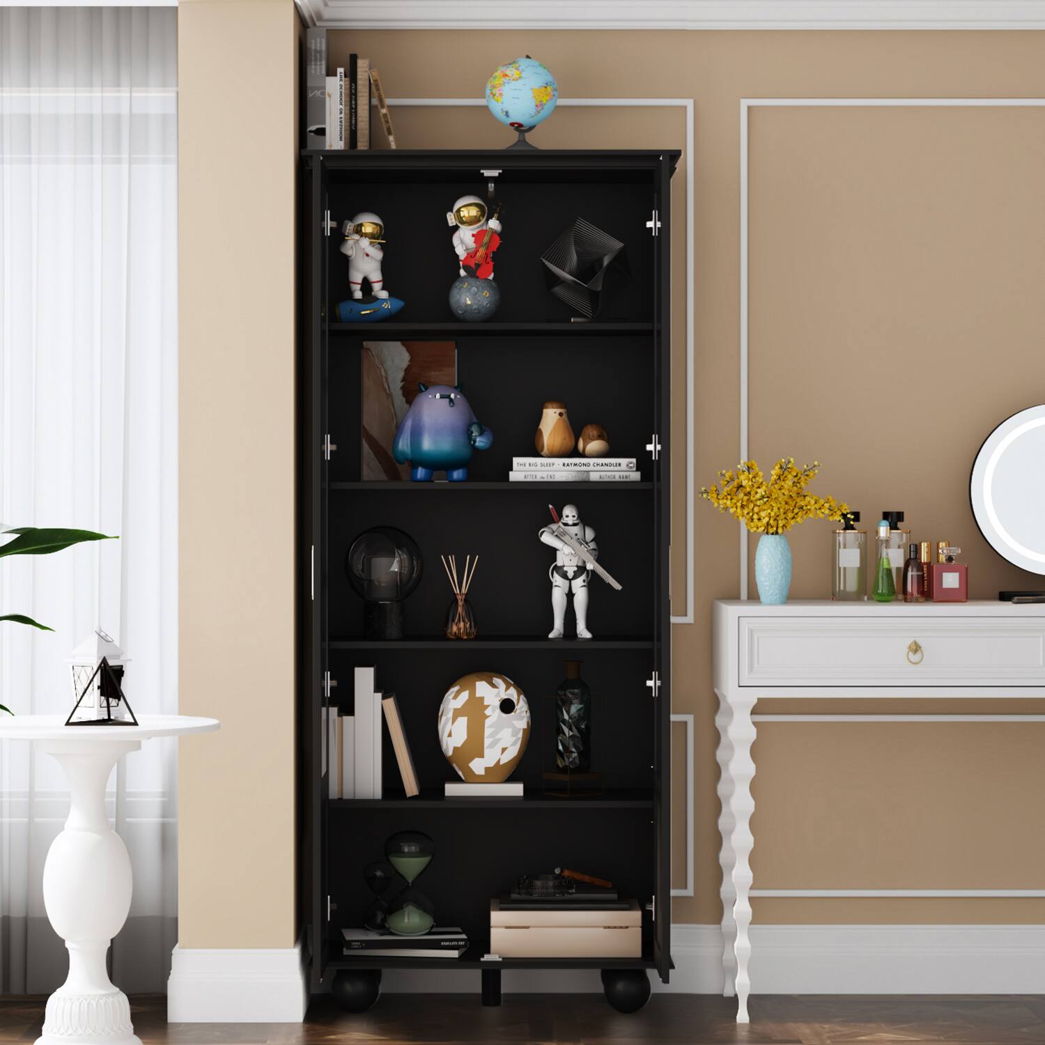 Back. Famapy - Famapy Modern Display Cabinet with Acrylic Doors & Adjustable Shelves - Black.