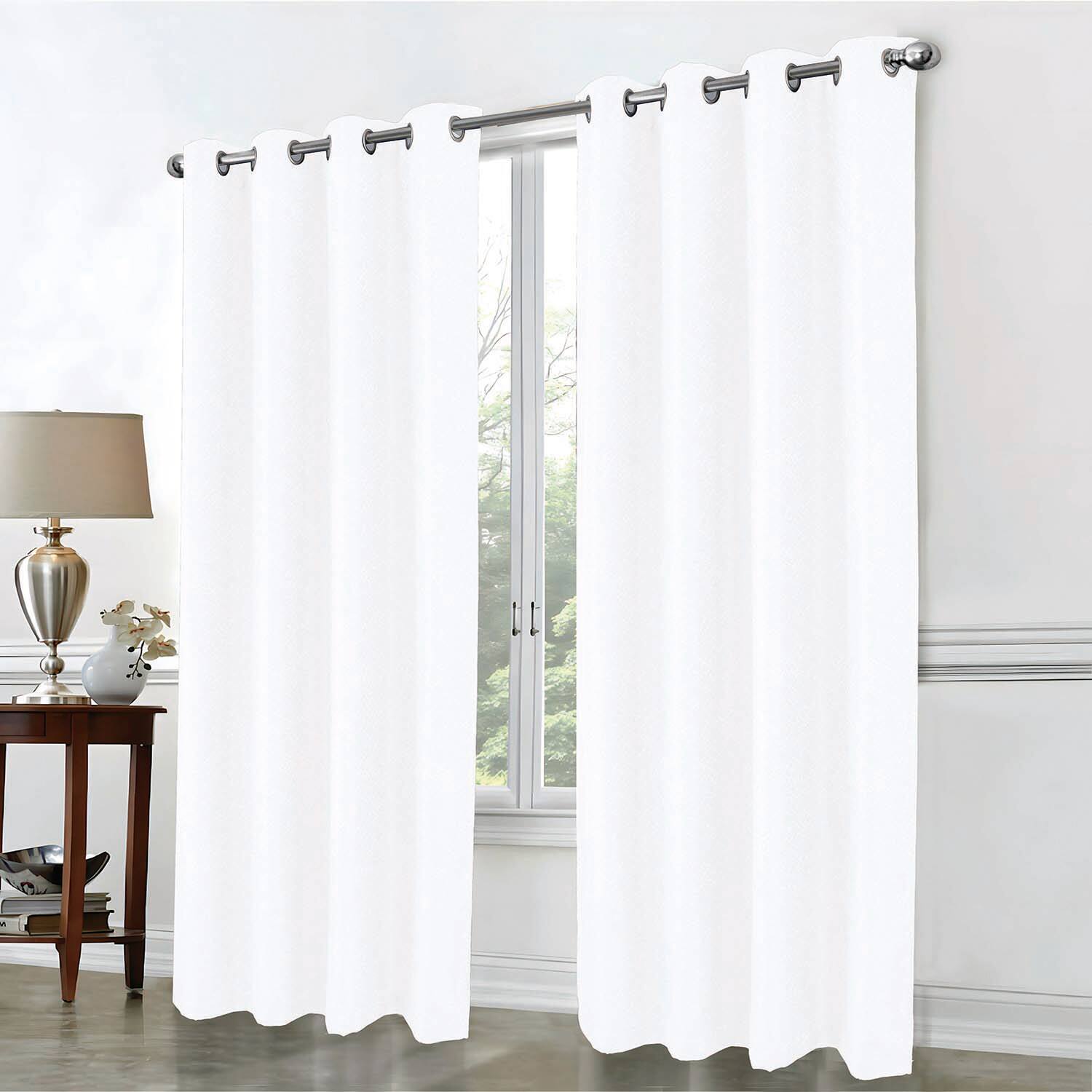 Angle. RT Designers Collection - RT Designer Collection Cassi Shimmer Jacquard Grommet Curtain Panel 54" x 90" White - White.