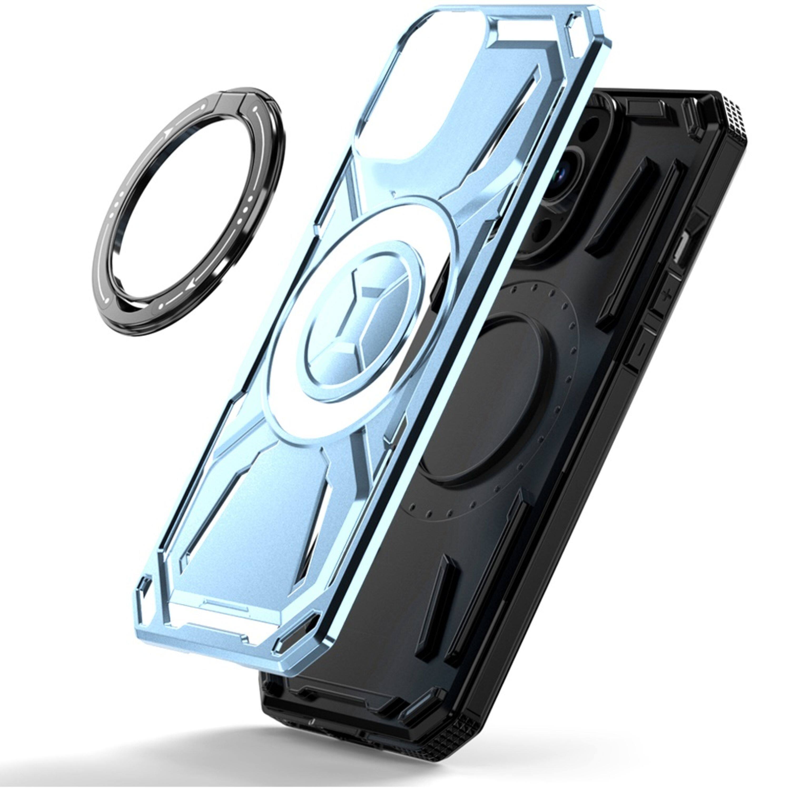 Left. Kitcheniva - Magnetic Circle Metal Stand Shockproof Phone Case With Tempered Glass For iPhone 13/14 Light Blue - Light Blue.