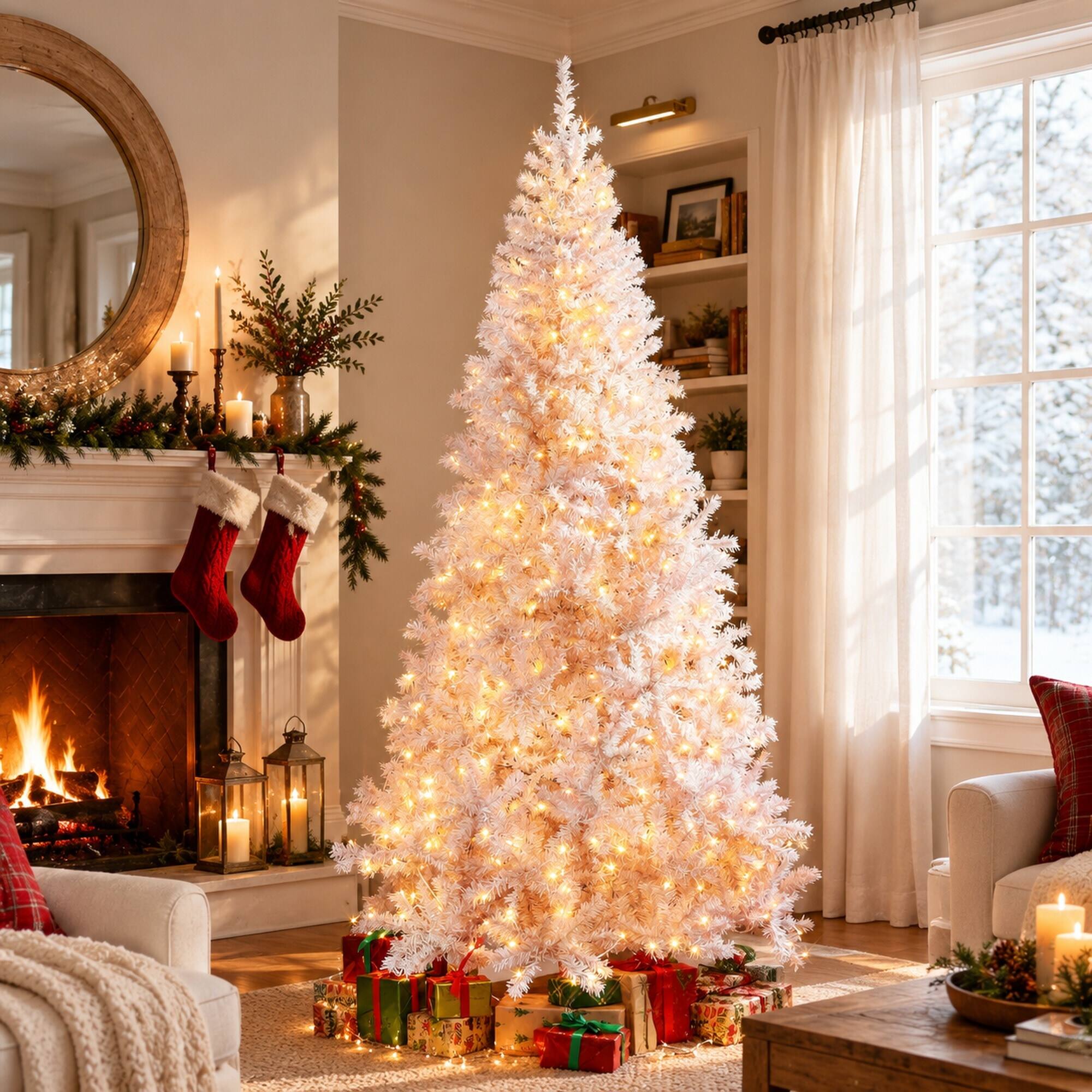 RYHNUYNE 7.5 Ft Douglas Fir Artificial Christmas Tree With 500 Warm ...