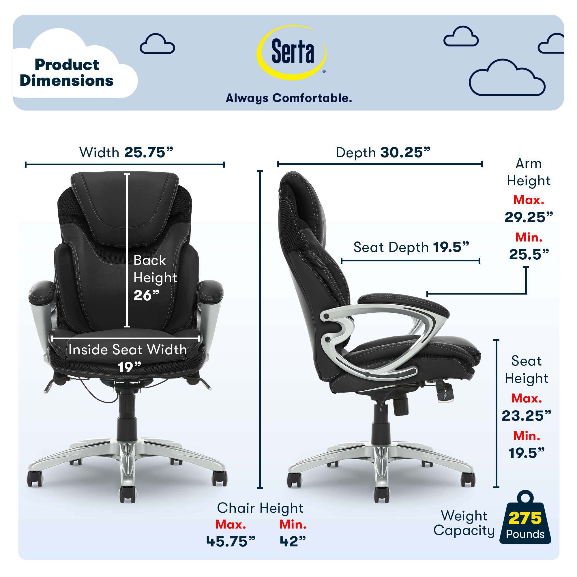 Left View: Serta - Bryce Bonded Leather Executive Office Chair - Black