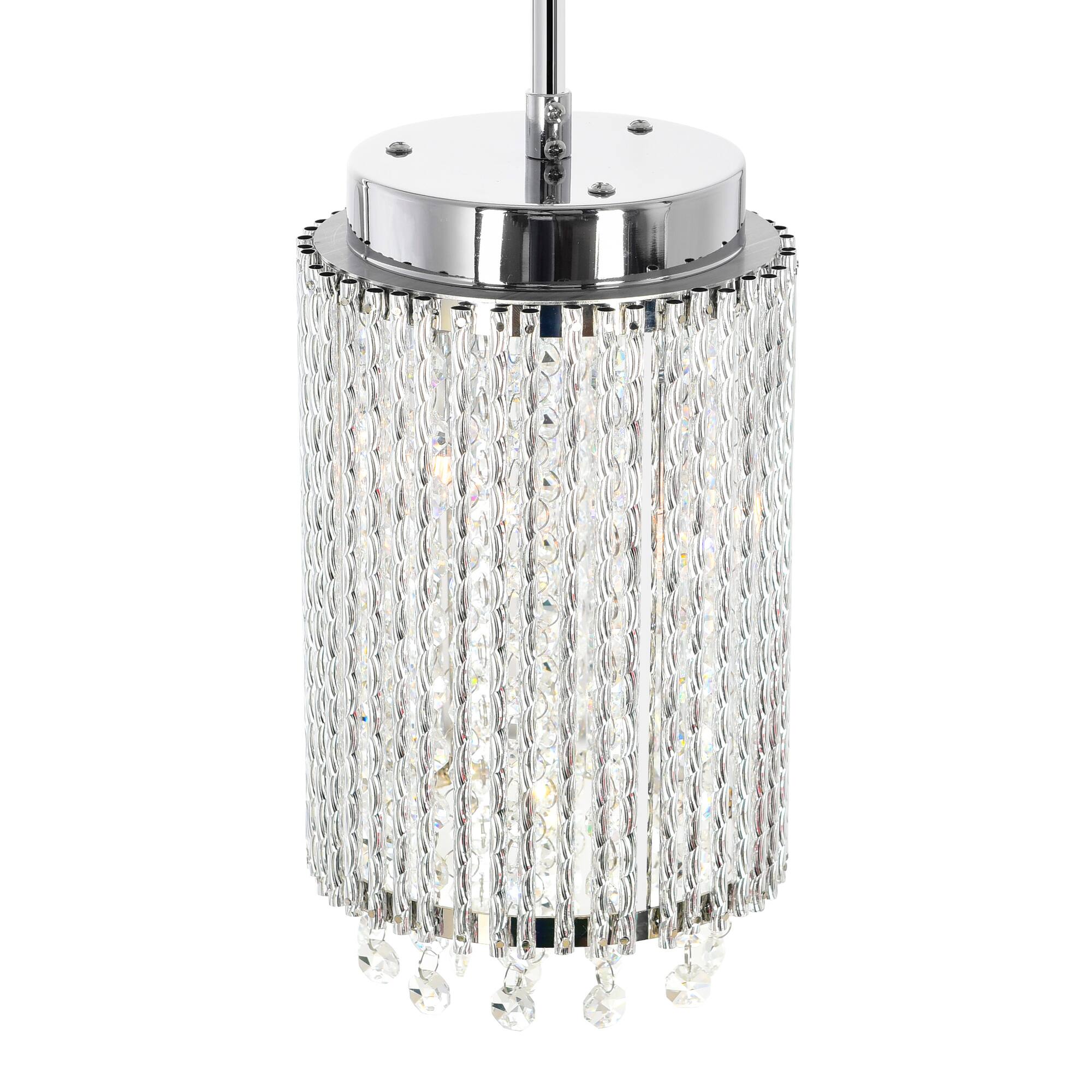 Left. CWI Lighting - Claire 2 Light Drum Shade Mini Pendant With Chrome Finish - Chrome.