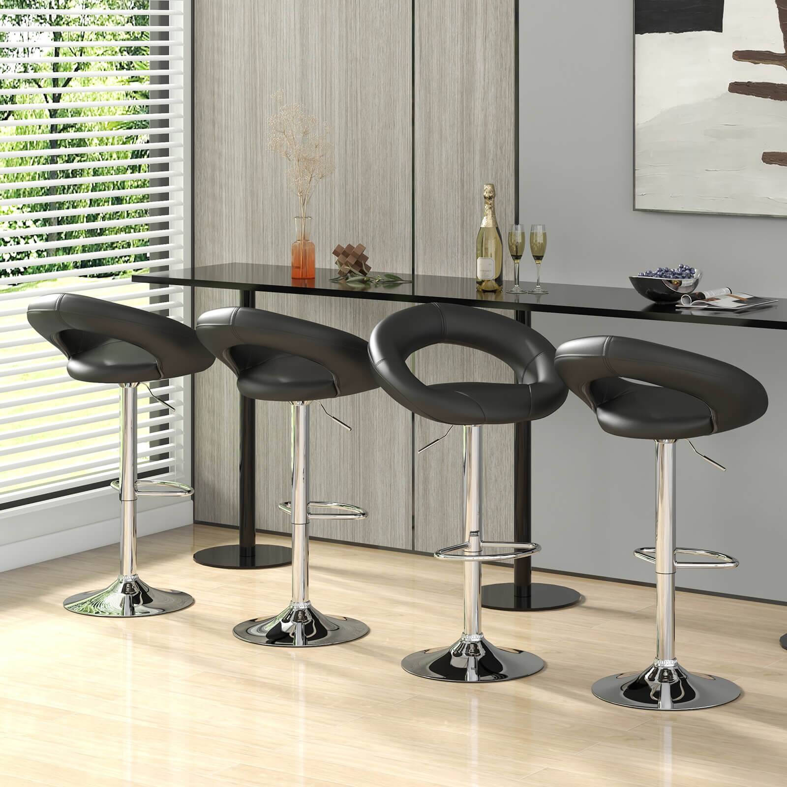 Alt View 3. Costway - Costway Set of 4 Adjustable Bar Stools Swivel Pub Chairs Barstools PU Leather - Black.