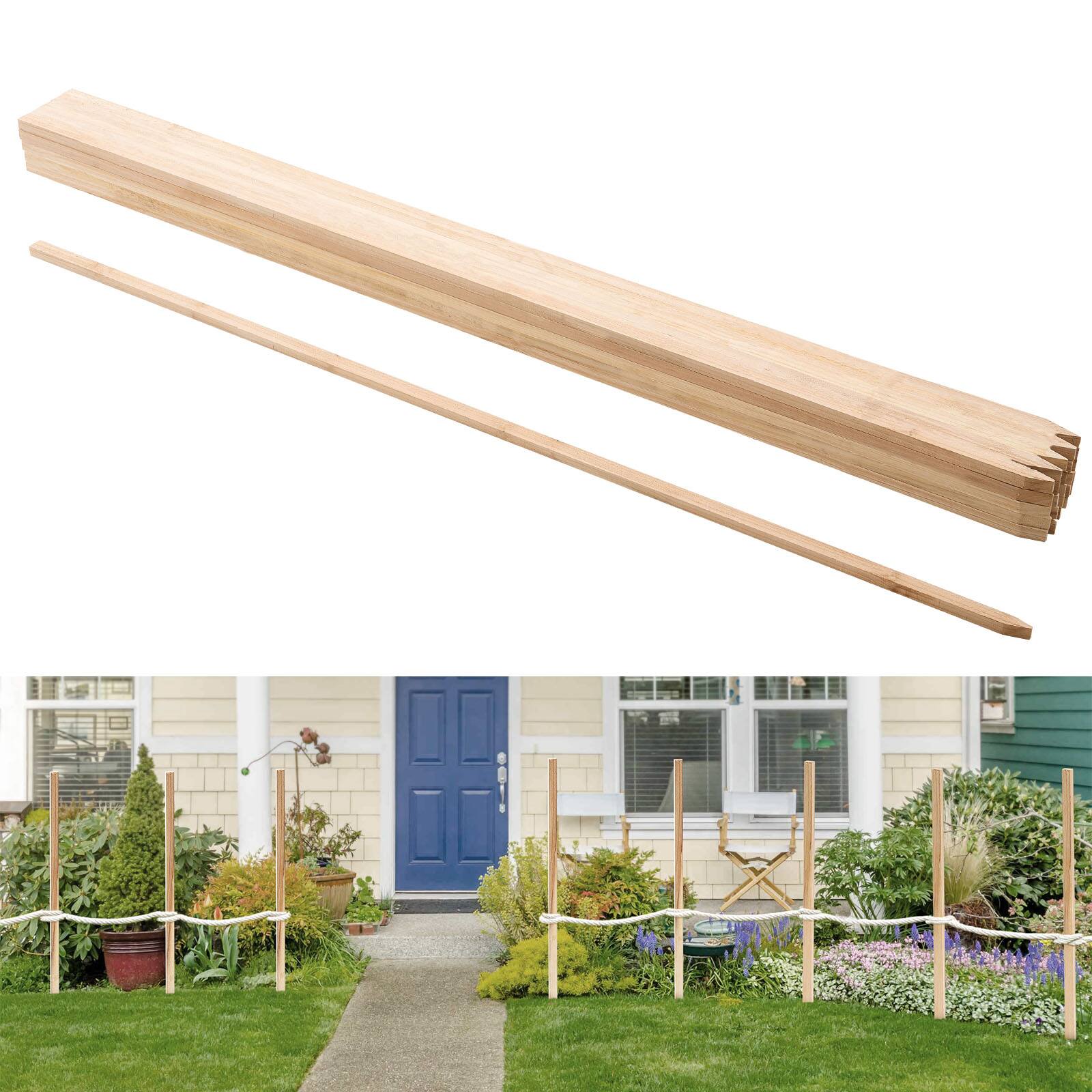 Front. VEVOR - Wooden Garden Stakes, 25 Pcs 48x0.5x0.69 in Survey Grading Stakes, Garden Ground Stake with Sharp Point - Natural wood color.