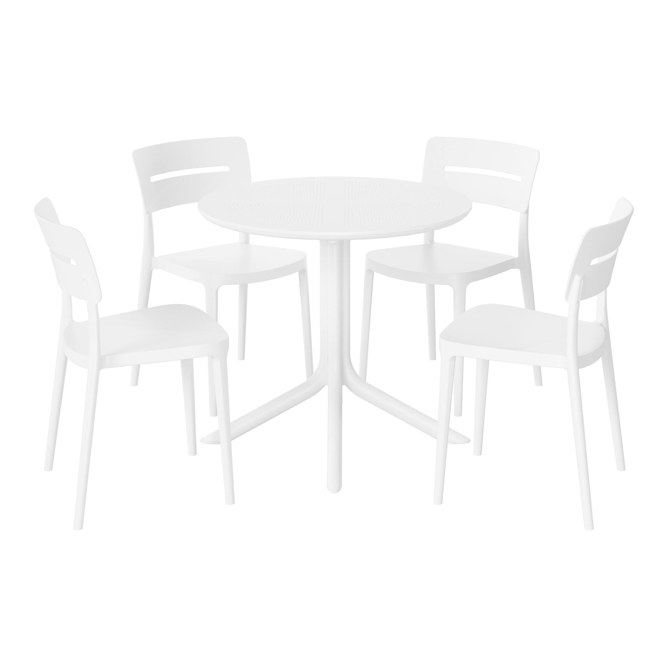 Front. WestinTrends - WestinTrends Playa Modern 5-Piece Resin Round Patio Dining Table Set with Stackable Patio Dining Chairs - White.