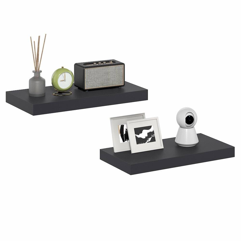 Left. Furinno - TANNA Set of 2 Floating Shelves for Wall, 12 x 24 Wall Shelf, Wall Mounted Shelf with Invisible Bracket, 2-in Thick - Americano.