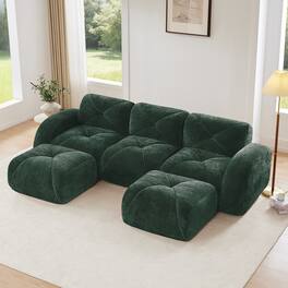 LOVMOR - Velvet Couch U Shaped Modular Storage Ottoman No Assembly Anti Slip Tufted For Living Room Apartment Study Den - Green
