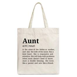 OrnamentallyYou - Aunt Definition Canvas Tote Bag, Funny Family Gift Shopper - Beige