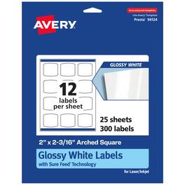 Avery - Glossy Arched Square Labels, 2" x 2-3/16", 300 Total - White