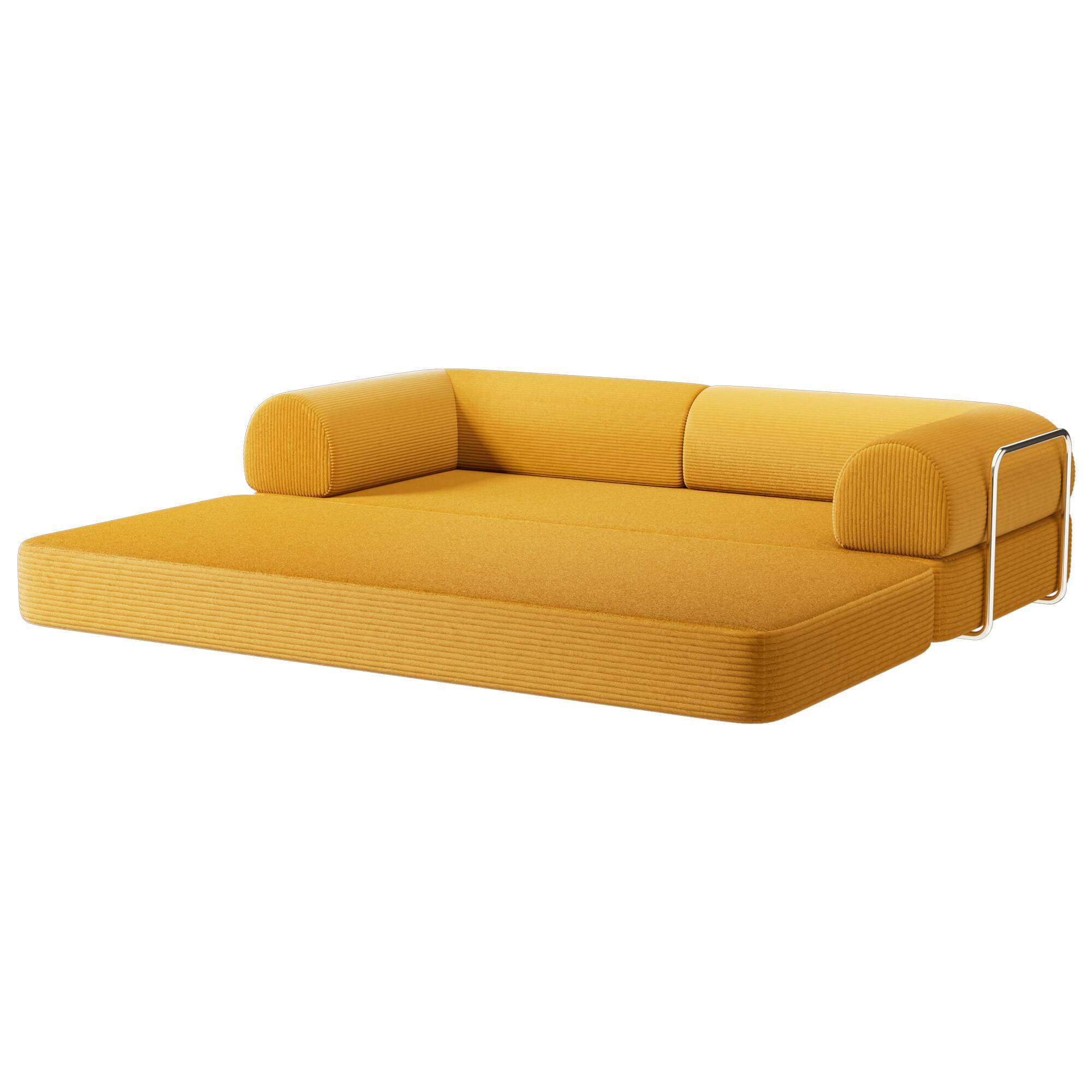 Back. Vaczon - 79" Modular Convertible Sofa Bed with High-Density Foam and Corduroy Upholstery with Lumbar Pillow Included - Ginger.