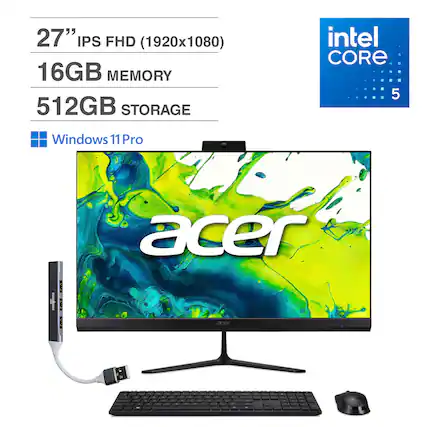 27" IPS FHD (1920x1080)
16GB MEMORY
512GB STORAGE
Intel Core 5
Windows 11 Pro
Acer