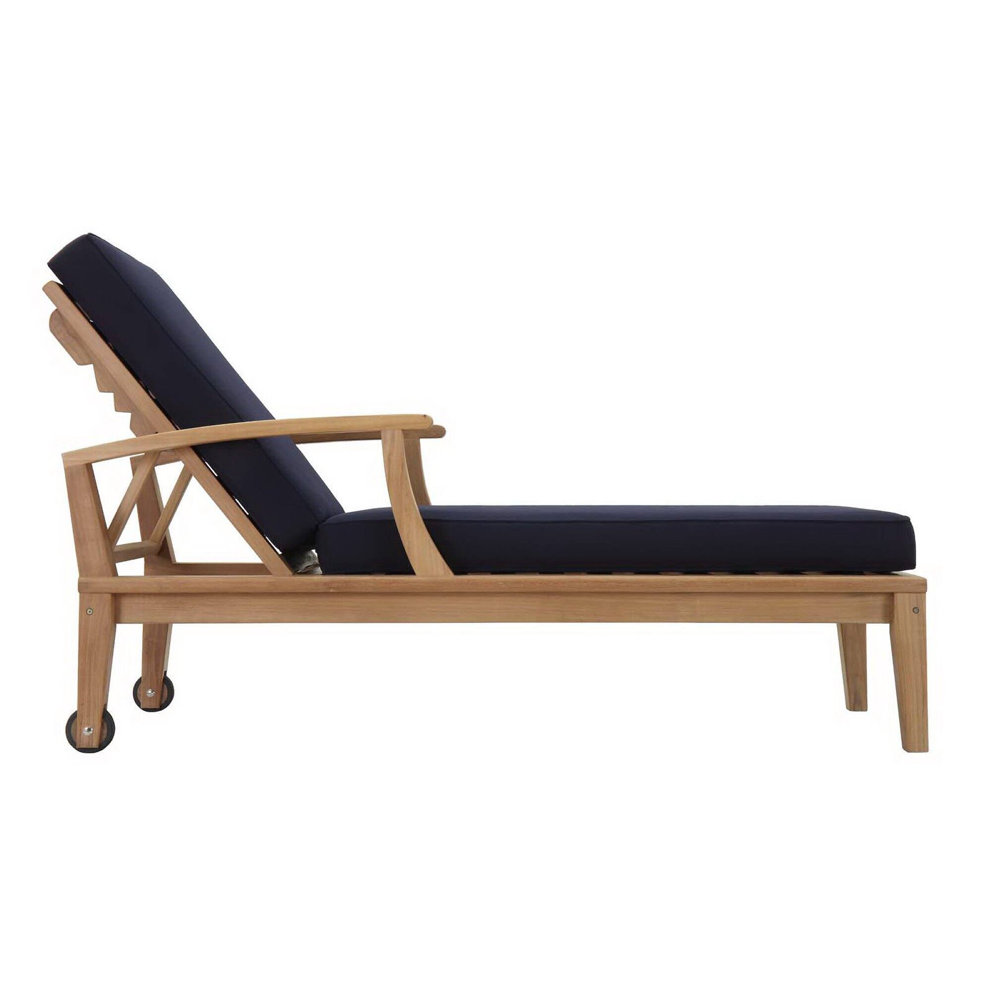 Angle. Modway - Marina Outdoor Patio Teak Single Chaise - Natural Navy.