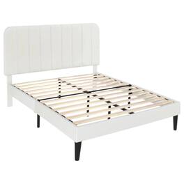 SlickBlue - Upholstered Platform Bed Frame with Padded Headboard for Modern Bedrooms - White
