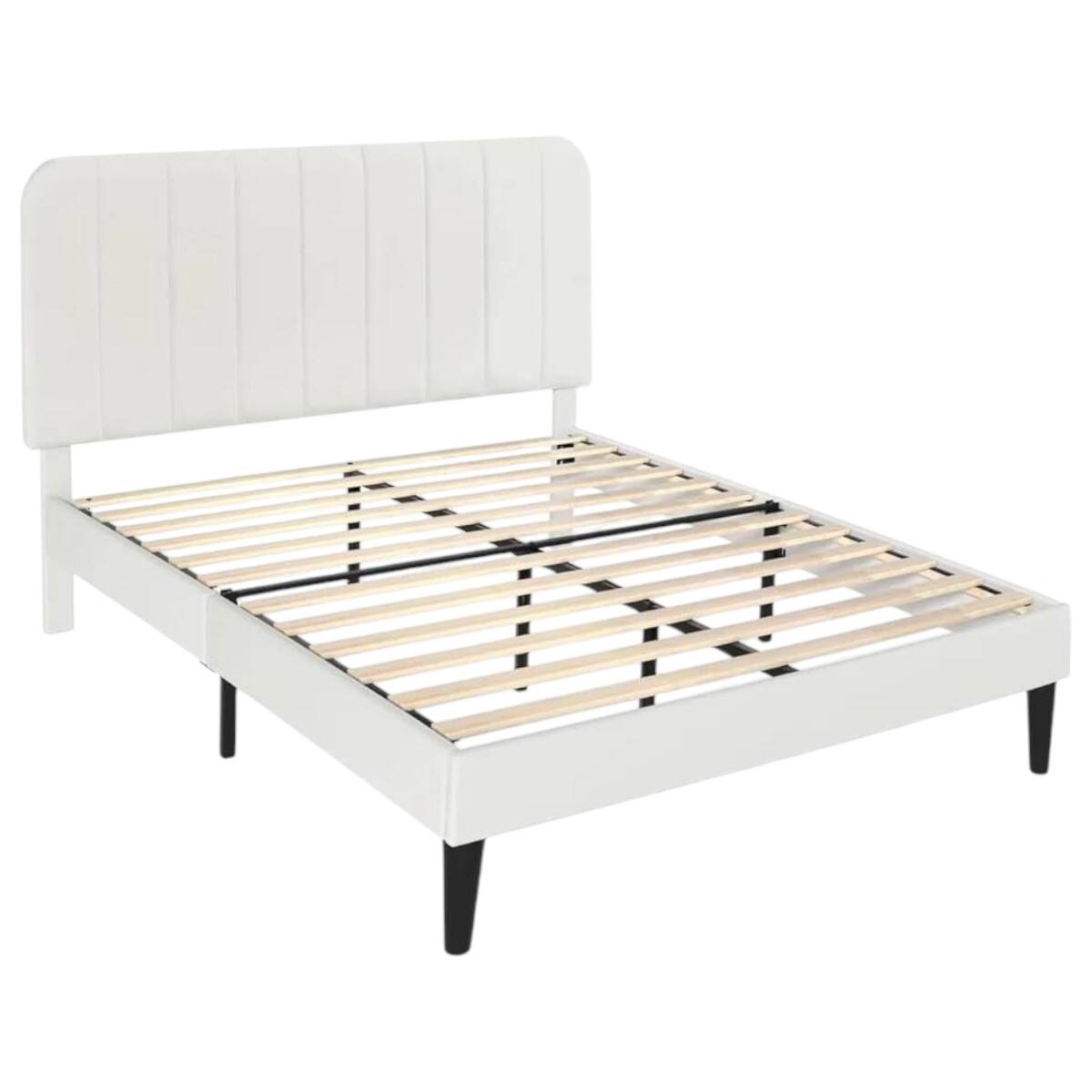 Front. SlickBlue - Upholstered Platform Bed Frame with Padded Headboard for Modern Bedrooms - White.
