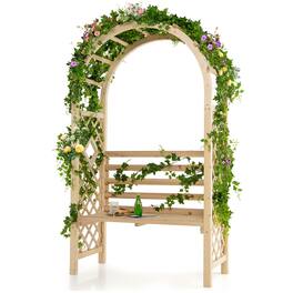 Costway - Wooden Garden Bench Arch Pergola Outdoor Arbor w/backrest Patio Trellis Pergola - Natural