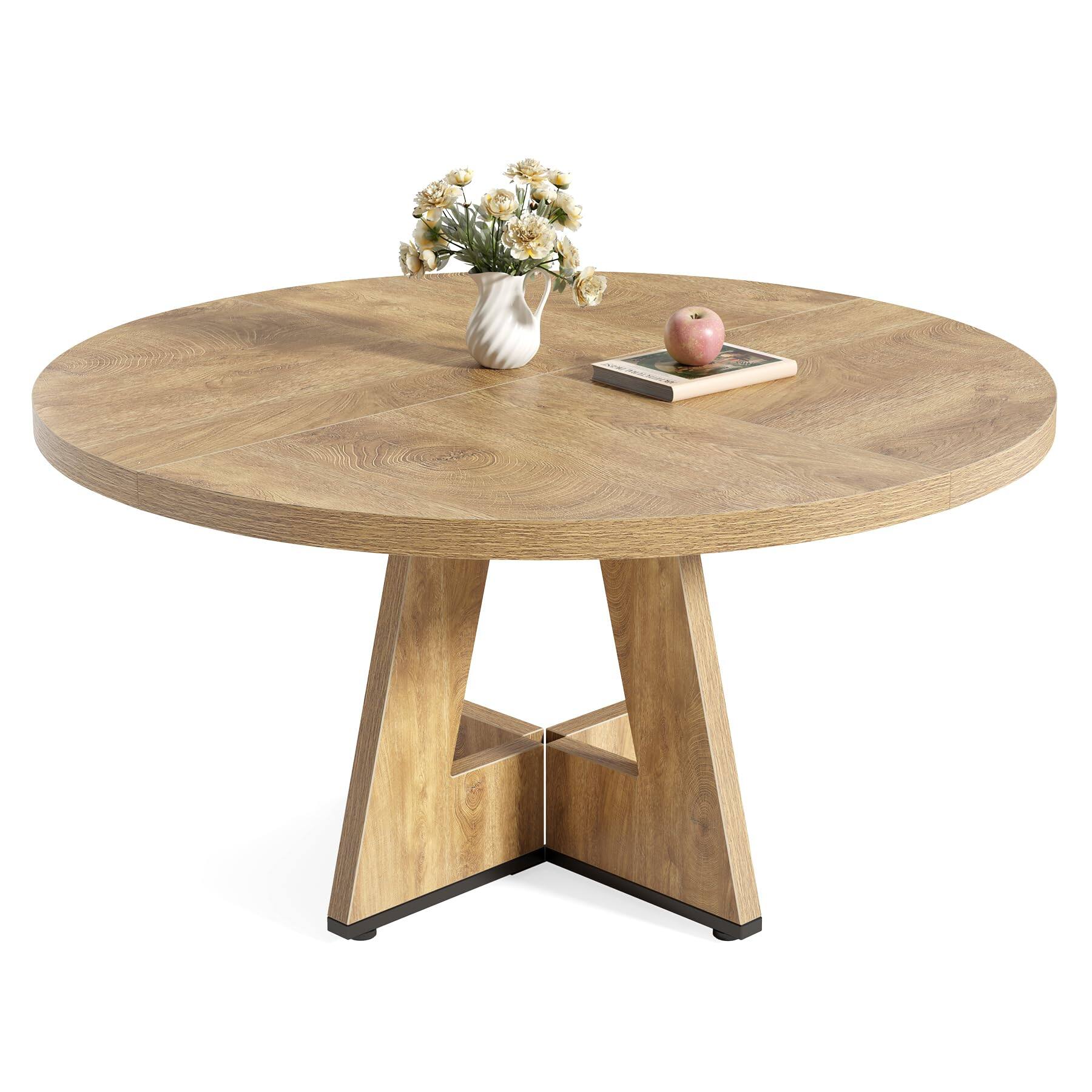 MAGICAL RUBS - Round Dining Table For 4-6 People 47 Inches Room With Wooden Pedestal Base Circle Kitchen Tables Living - Oak