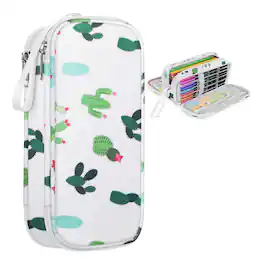 Kitcheniva - Three-layer Pencil Case Organizer Pen Pouch Cactus - White Green