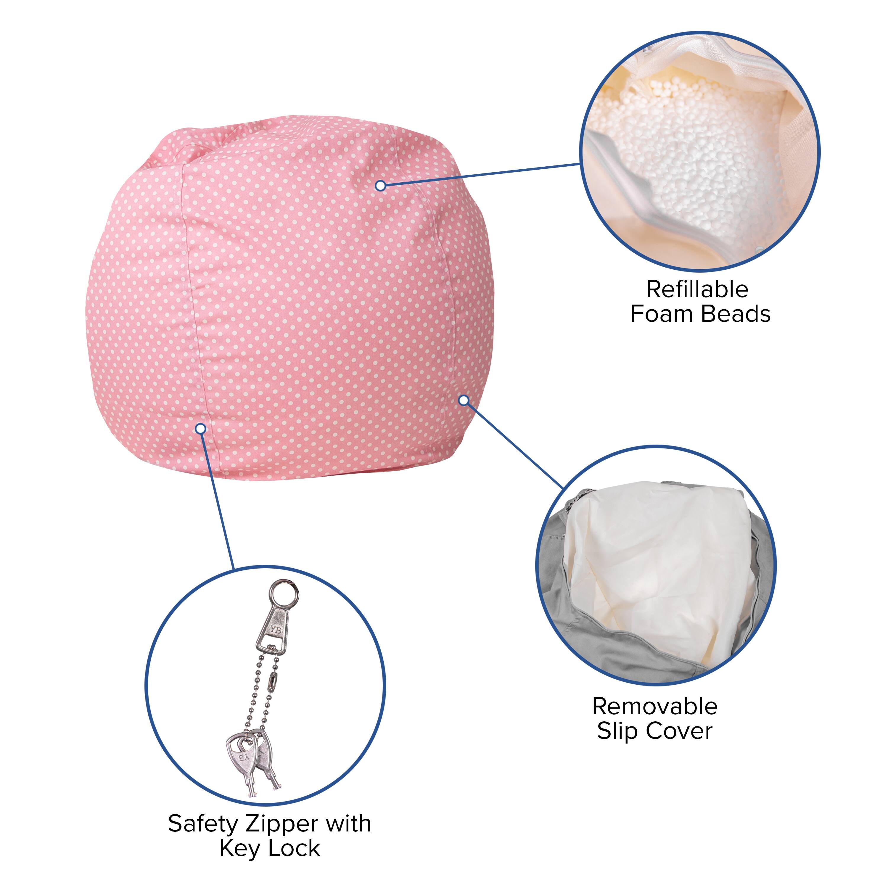 Refillable Foam Beads  
Removable Slip Cover  
Safety Zipper with Key Lock