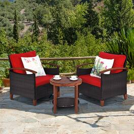 Gymax - 3PCS Patio Wicker Rattan Conversation Set Outdoor Furniture Set w/ Cushion - Red